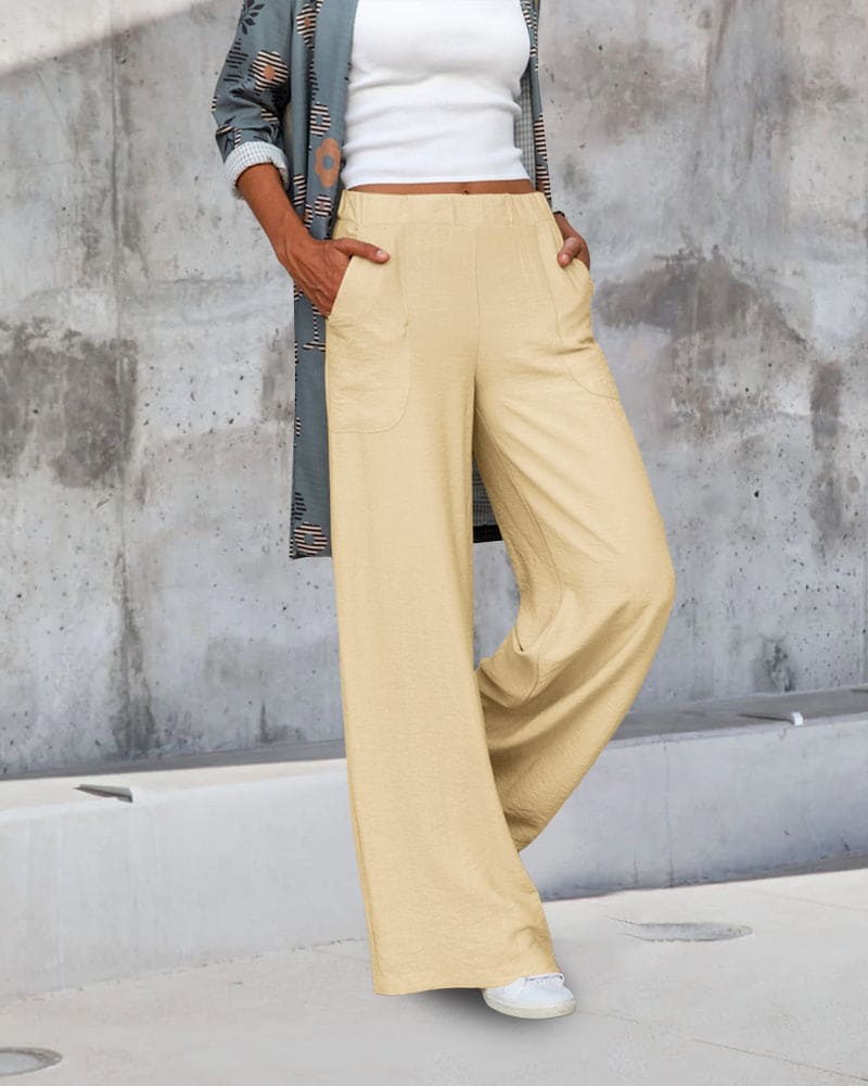 Soft Casual Loose Pants with Elastic Waistband and Pockets