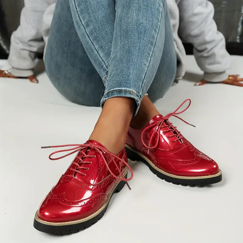 Patent Leather Oxford Style Shoes With Chunky Sole For Women
