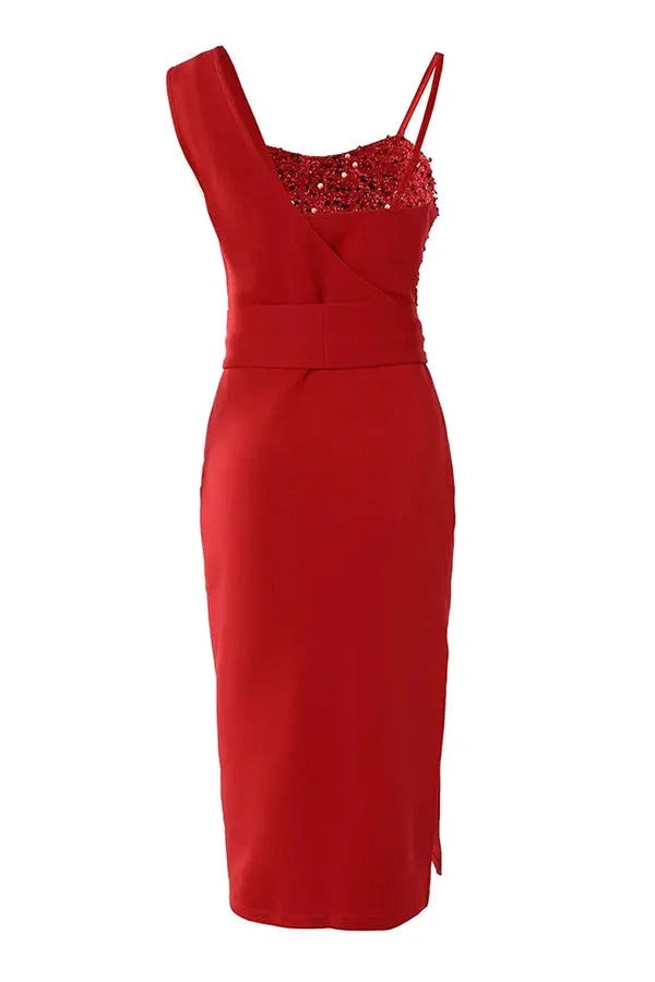 Tampa Nights Sequin Patch Slit Party Dress