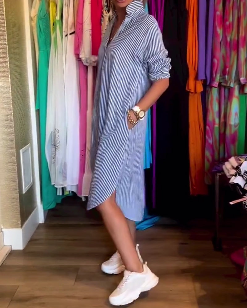 Striped Shirt Dress In Casual Fit
