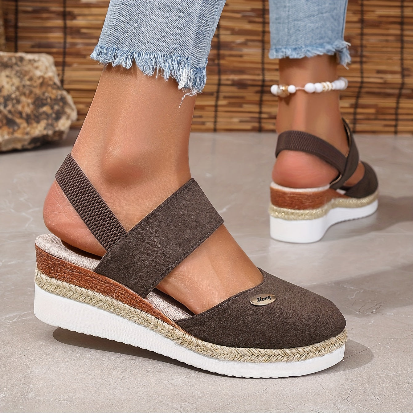 Women's Platform Sandals: Non-slip, Closed Toe, Elastic Strap