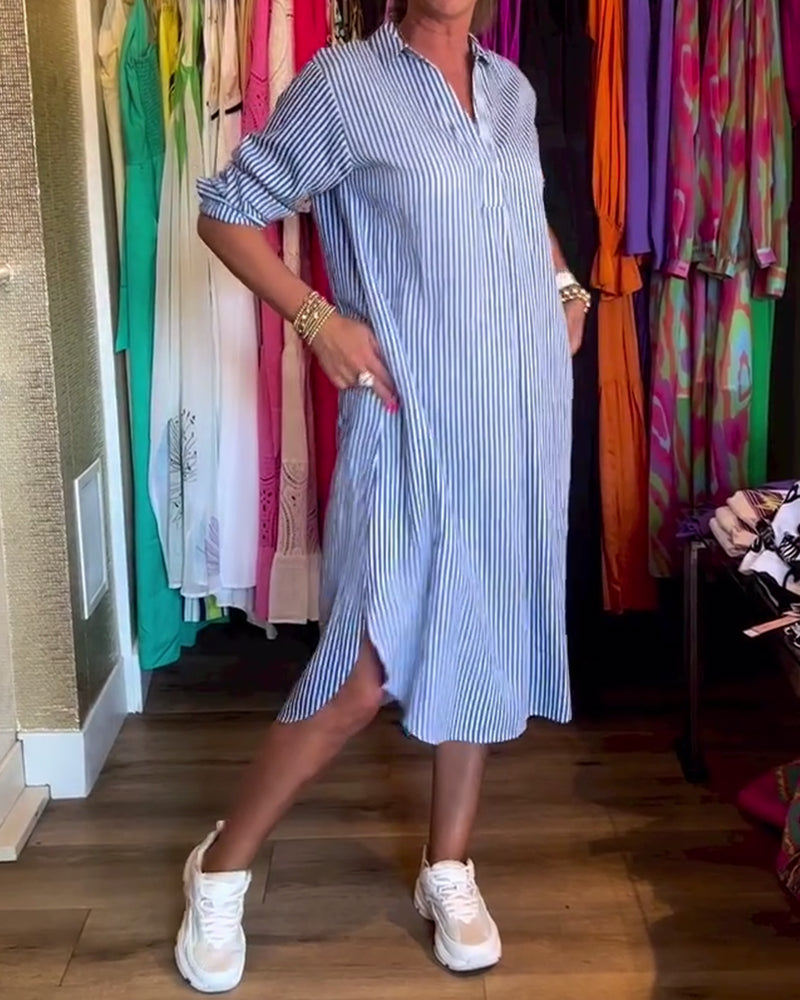 Striped Shirt Dress In Casual Fit