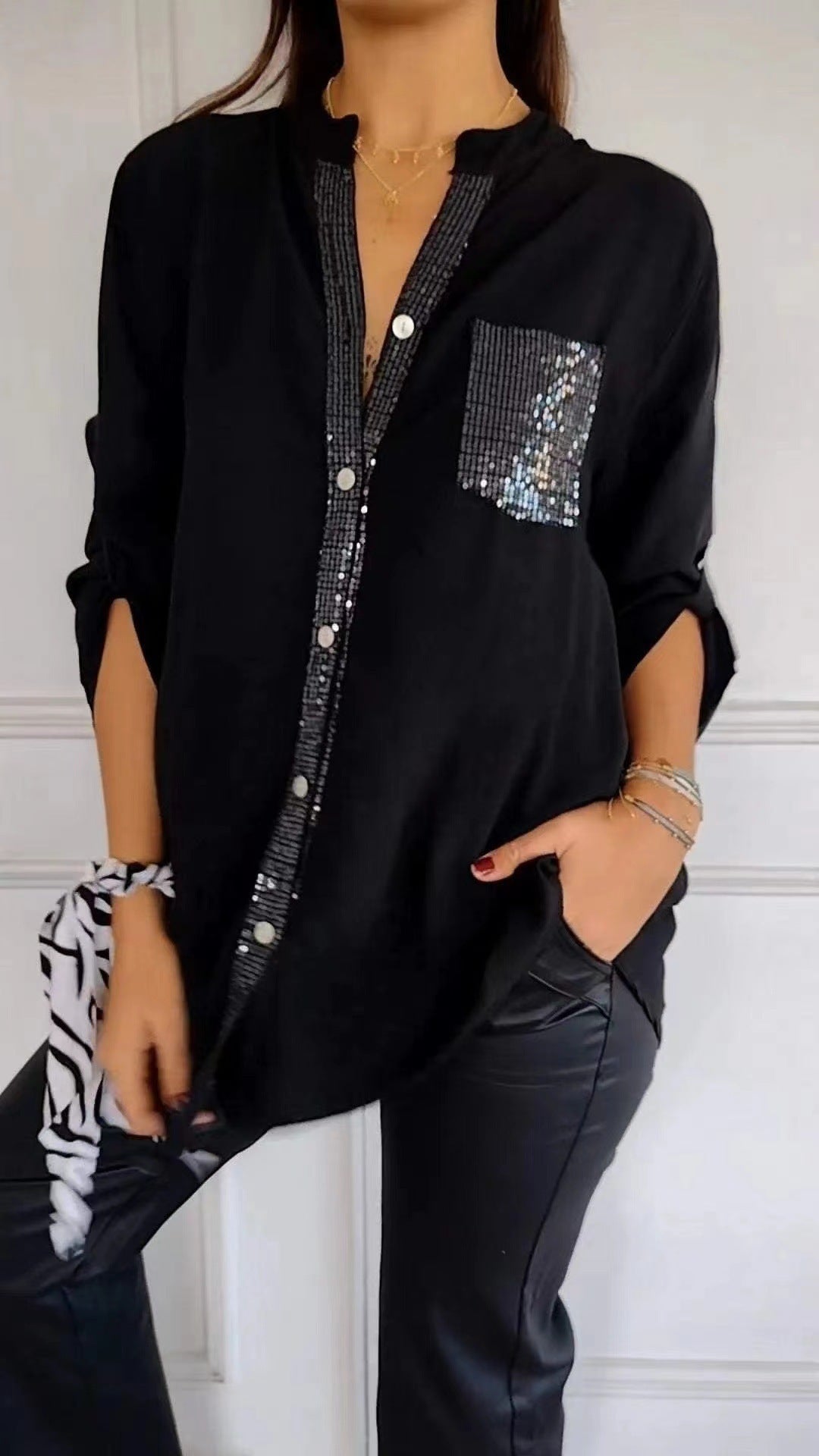 Lysse Fashion | Glitter Blouse With Sequin Pocket