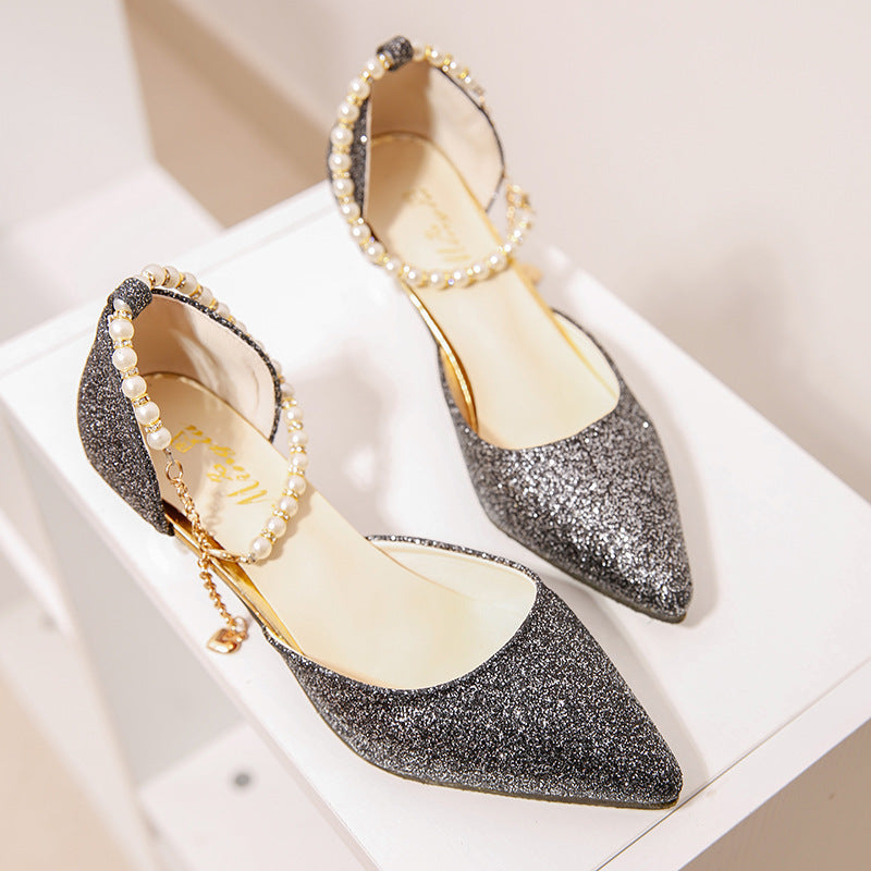 Women Glittering High Heels with Elegant Jewelry Details