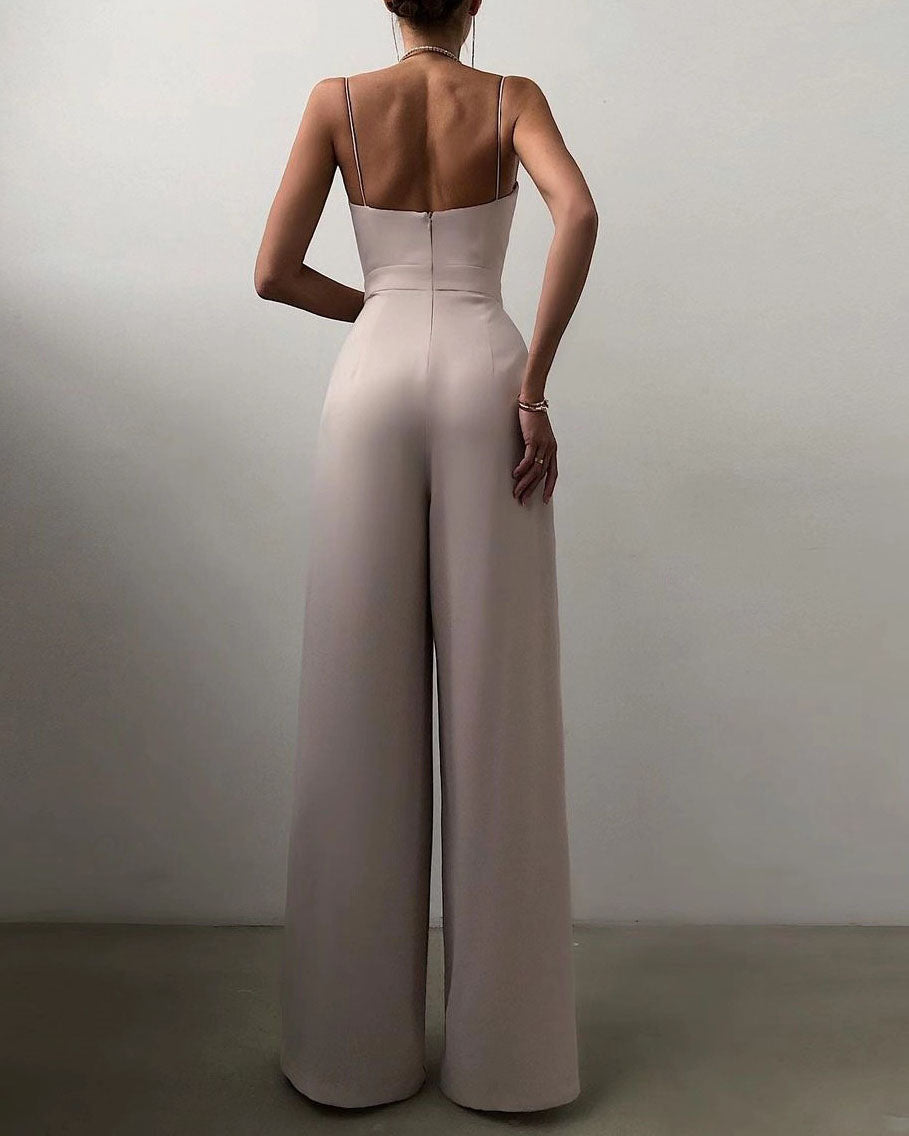 Jumpsuit with Straight Leg and High Waist and Spaghetti Straps