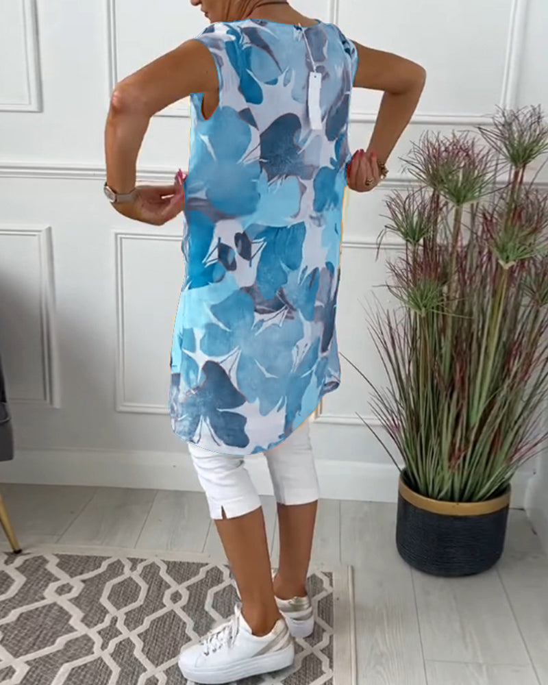 Casual Longtop with Colorful Floral Print