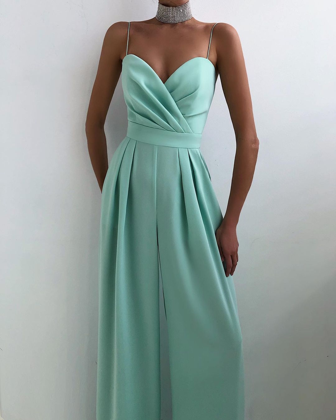 Jumpsuit with Straight Leg and High Waist and Spaghetti Straps