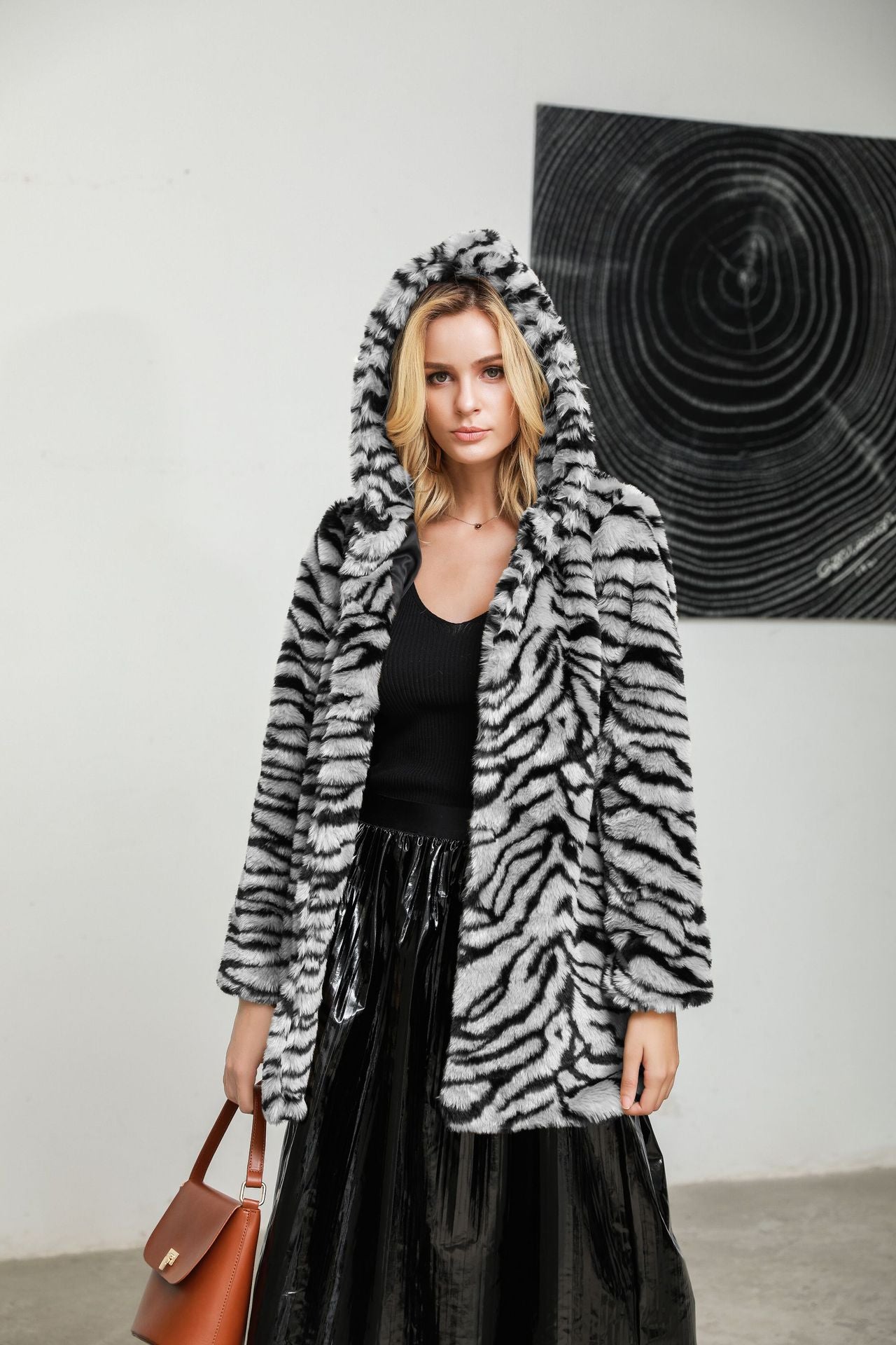 Ladies faux fur jacket with tiger stripe pattern