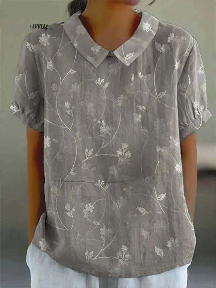 Cotton & Linen Blouse with Floral Print