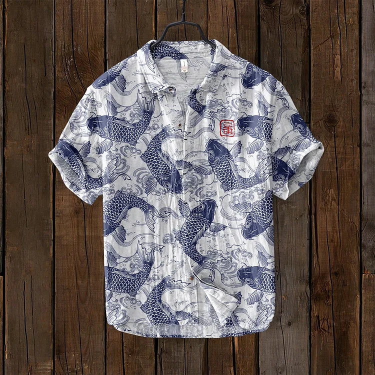 Lysse | Vintage Fish Japanese Art Linen Blend Shirt