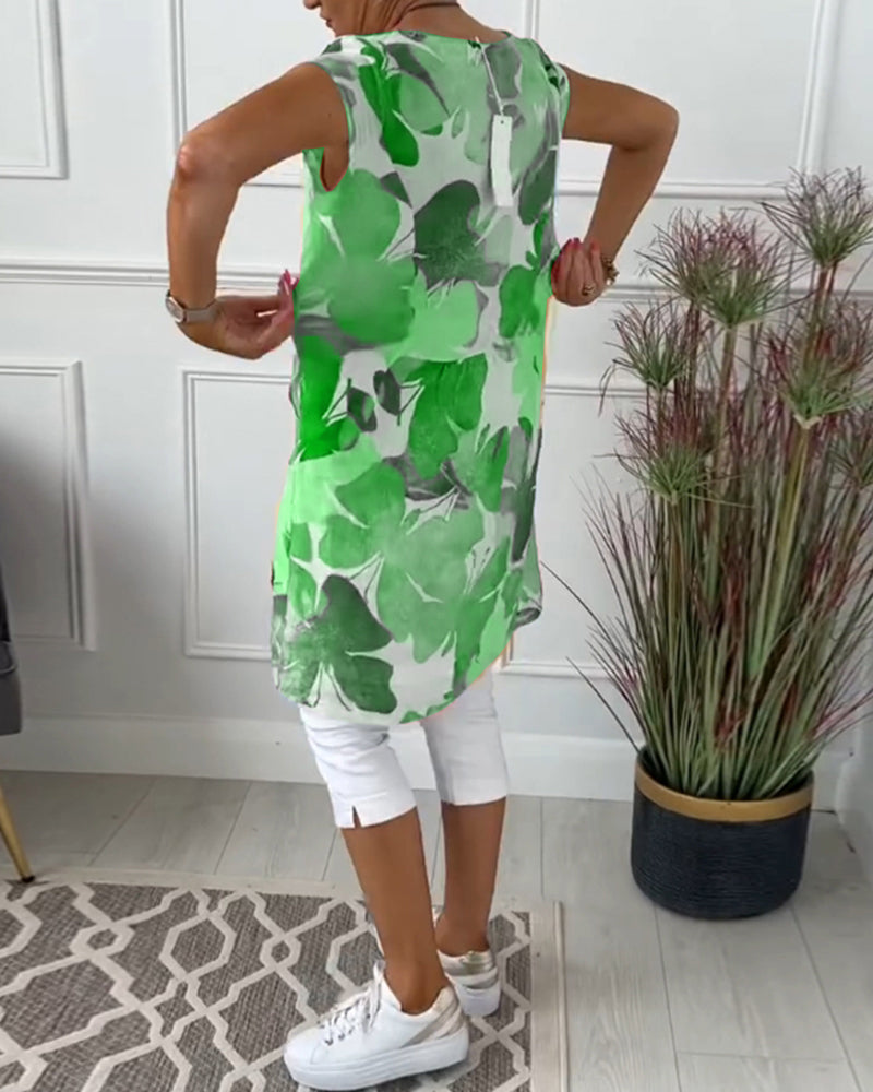 Casual Longtop with Colorful Floral Print