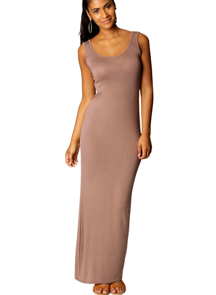 Women's maxi dress made of soft jersey with a deep round neck