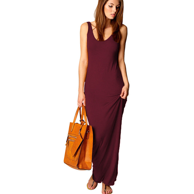 Women's maxi dress made of soft jersey with a deep round neck