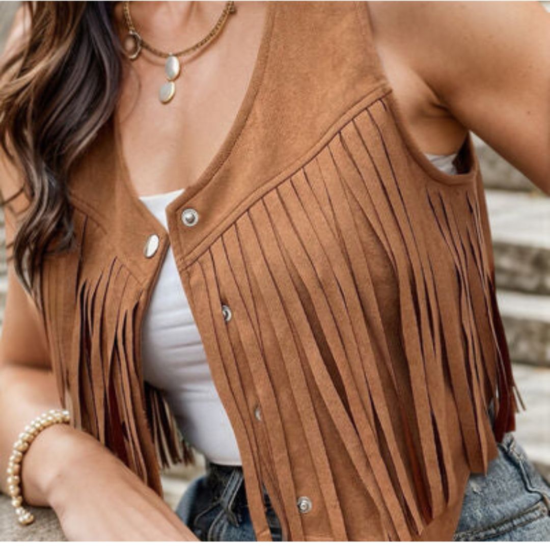 Lysse | Suede Vest With Fringe And Button Detail