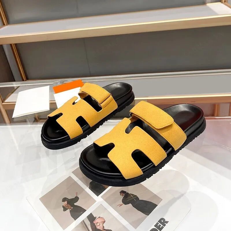 Vertacomfortable Summer Sandals In Roman Style With H Shape And Hook And Loop Closure