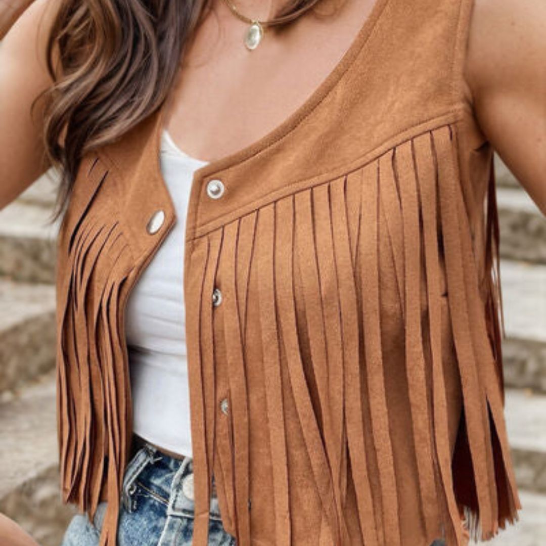 Lysse | Suede Vest With Fringe And Button Detail