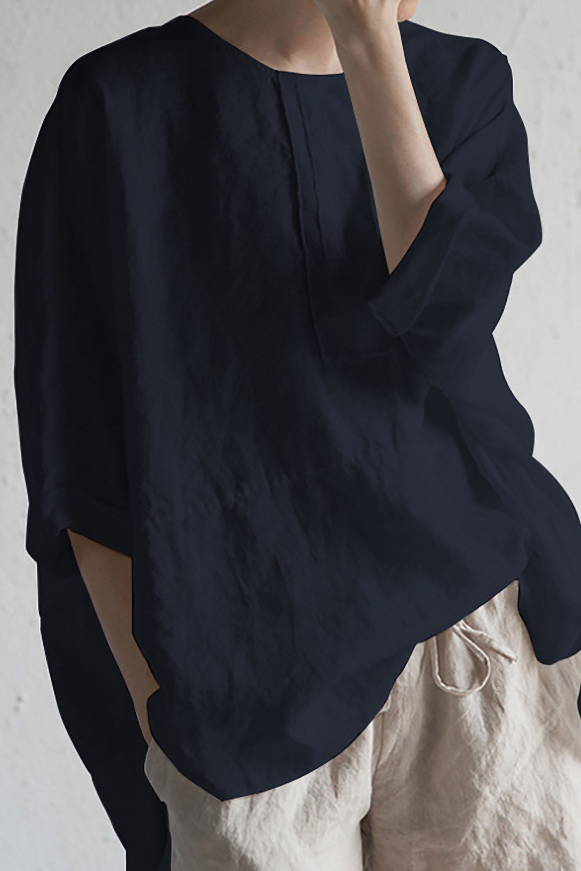 Stylish Cardigan Made of Japanese Linen - Half Sleeves and Round Neckline