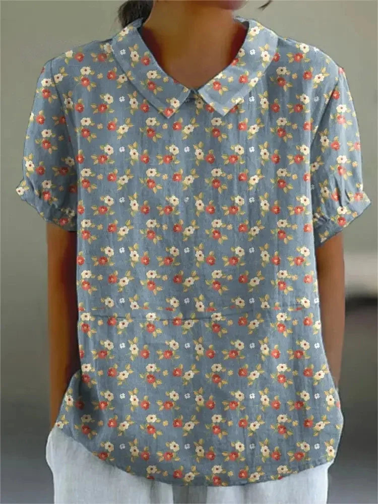 Cotton & Linen Blouse with Floral Print