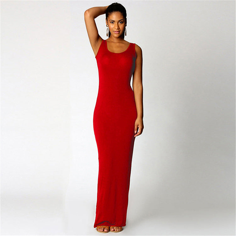 Women's maxi dress made of soft jersey with a deep round neck