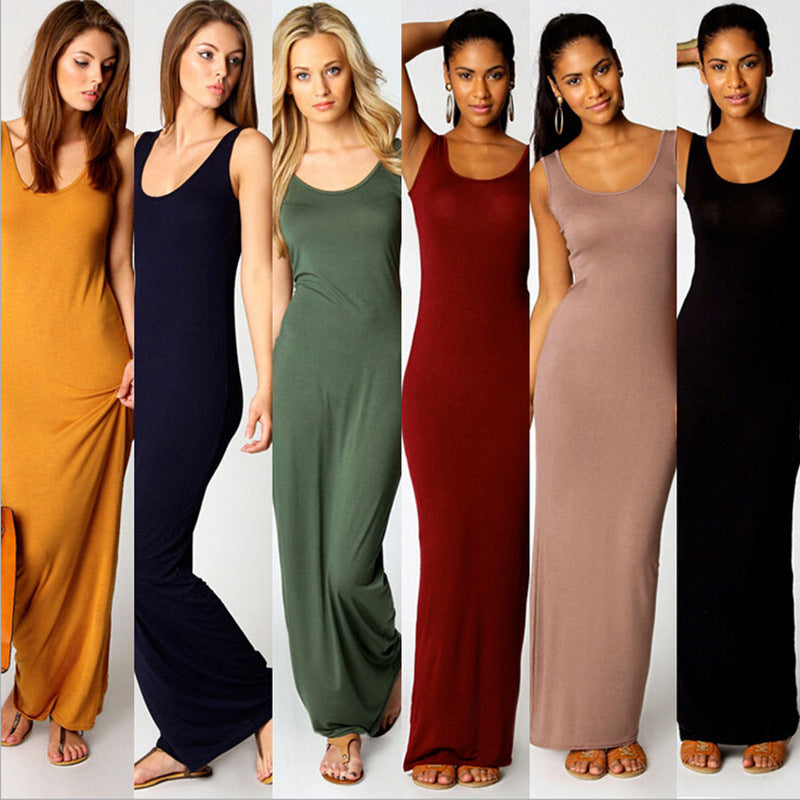 Women's maxi dress made of soft jersey with a deep round neck