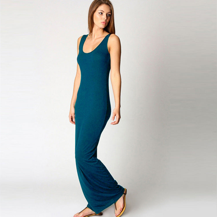 Women's maxi dress made of soft jersey with a deep round neck