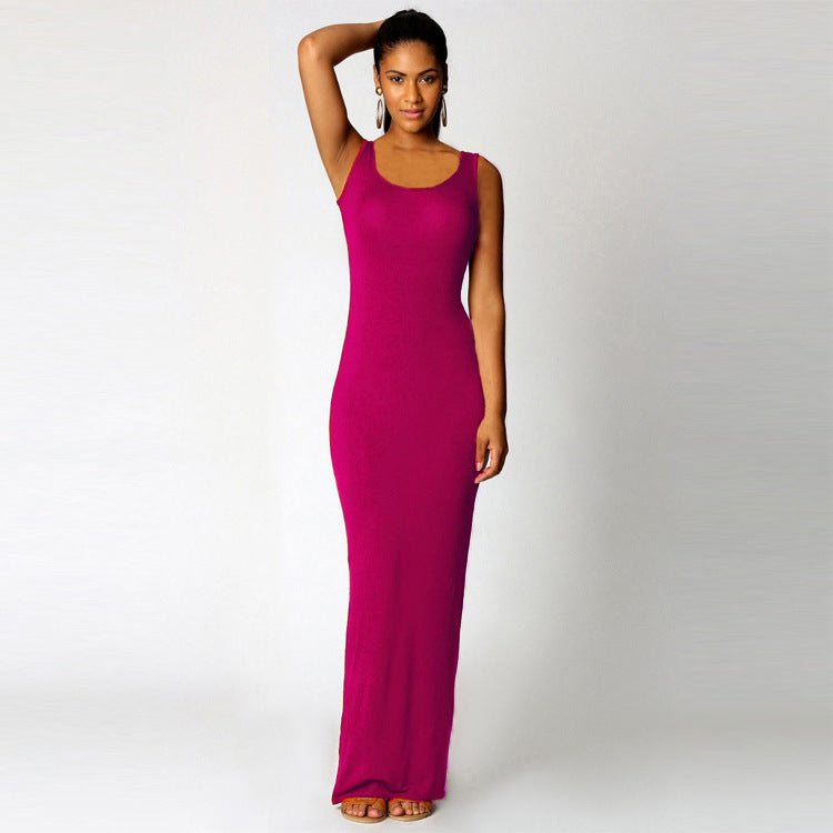 Women's maxi dress made of soft jersey with a deep round neck