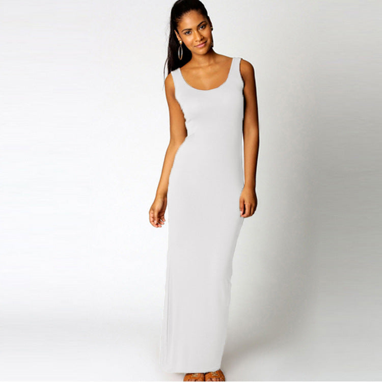 Women's maxi dress made of soft jersey with a deep round neck