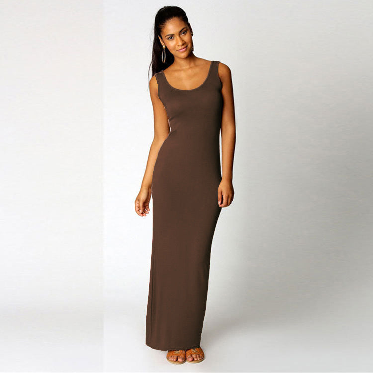Women's maxi dress made of soft jersey with a deep round neck