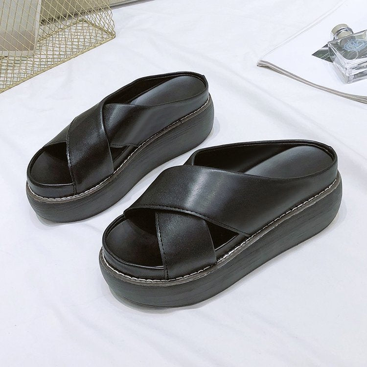 Ladies Comfortable Platform Slippers With Elegant Criss-cross Design W&w