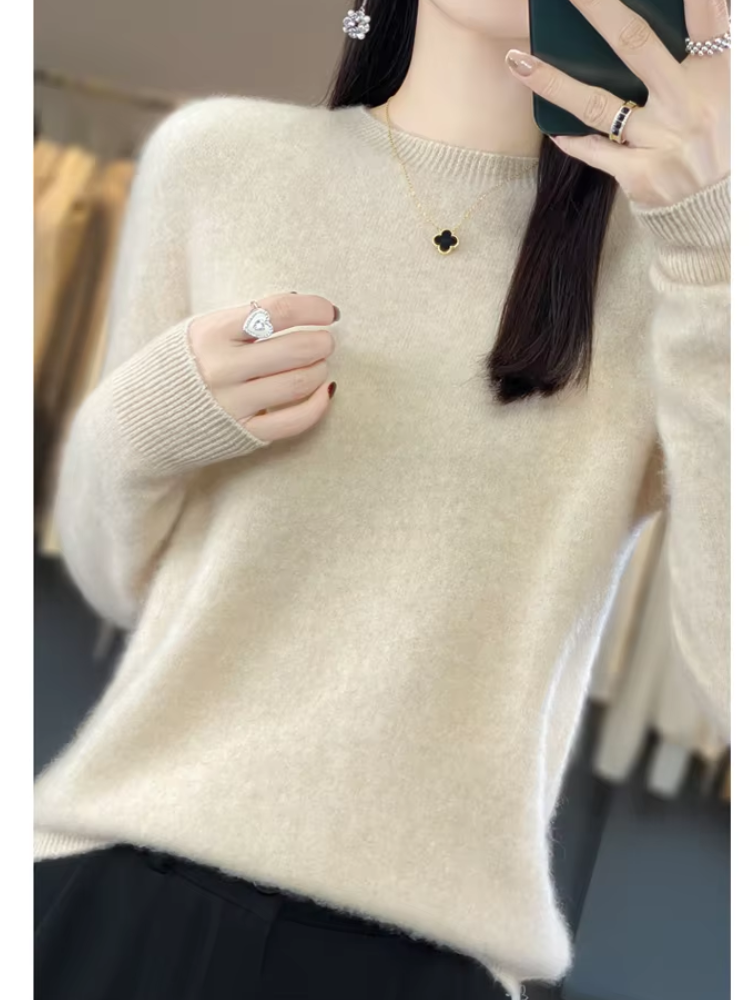 Cashmere Sweater Women Round Neck Soft and Elegant Knit Sweater