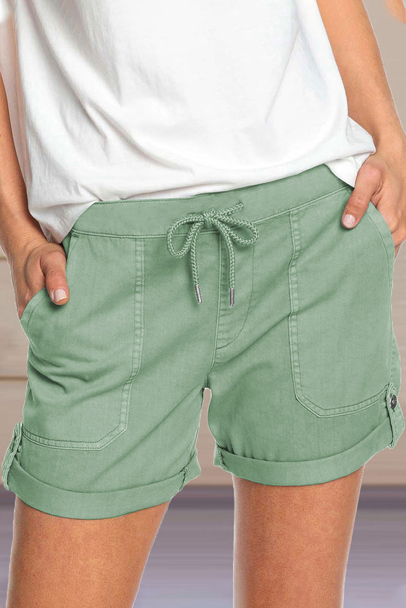 Shorts with Adjustable Waist Drawstring and Cuffed Hem