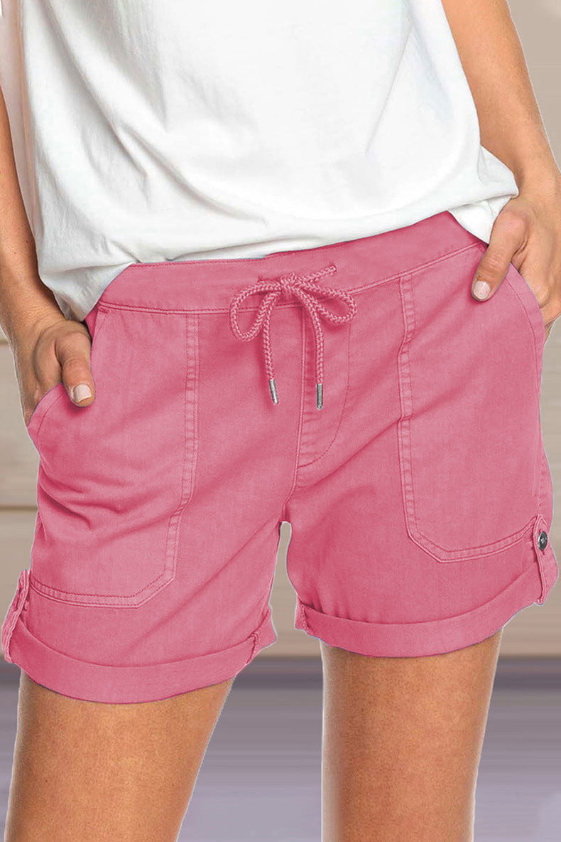 Shorts with Adjustable Waist Drawstring and Cuffed Hem
