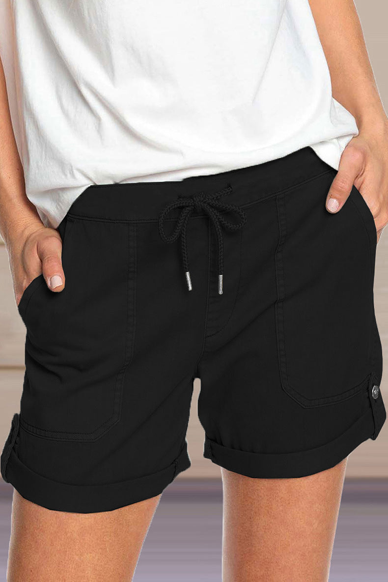 Shorts with Adjustable Waist Drawstring and Cuffed Hem