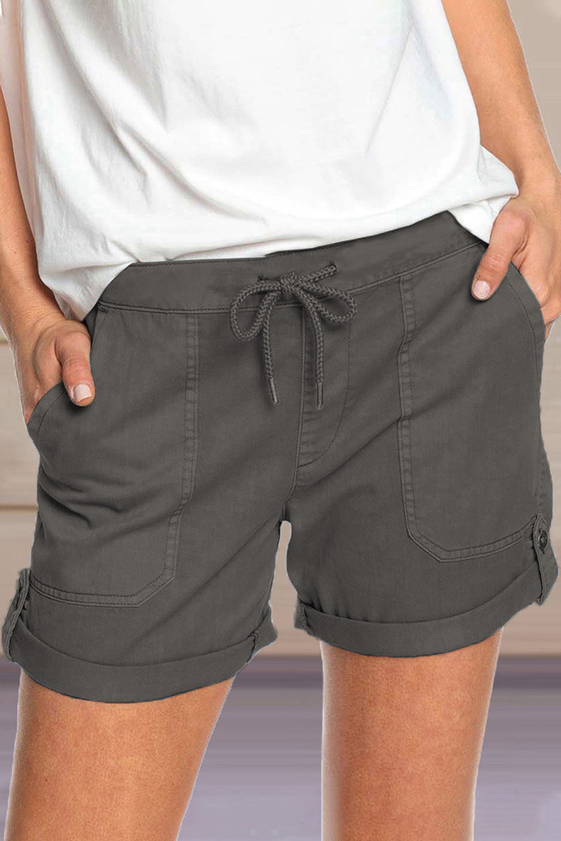Shorts with Adjustable Waist Drawstring and Cuffed Hem