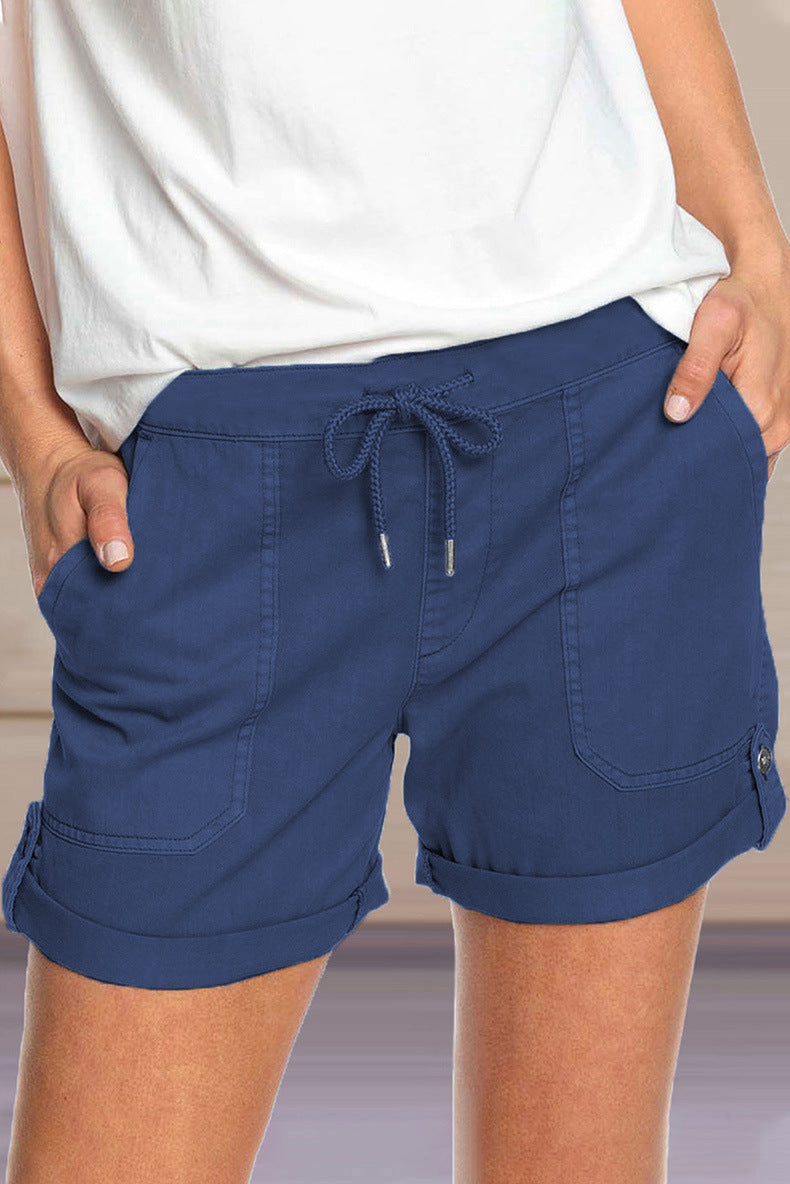 Shorts with Adjustable Waist Drawstring and Cuffed Hem