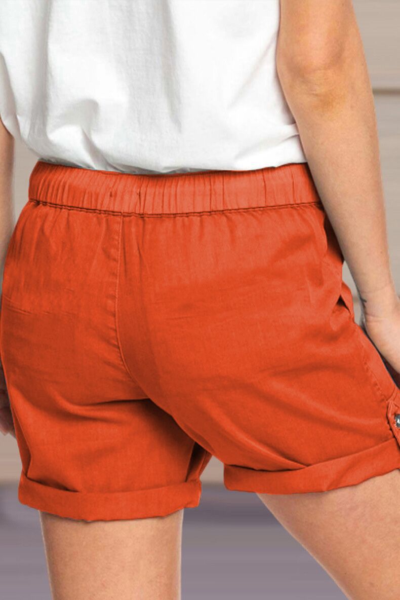 Shorts with Adjustable Waist Drawstring and Cuffed Hem