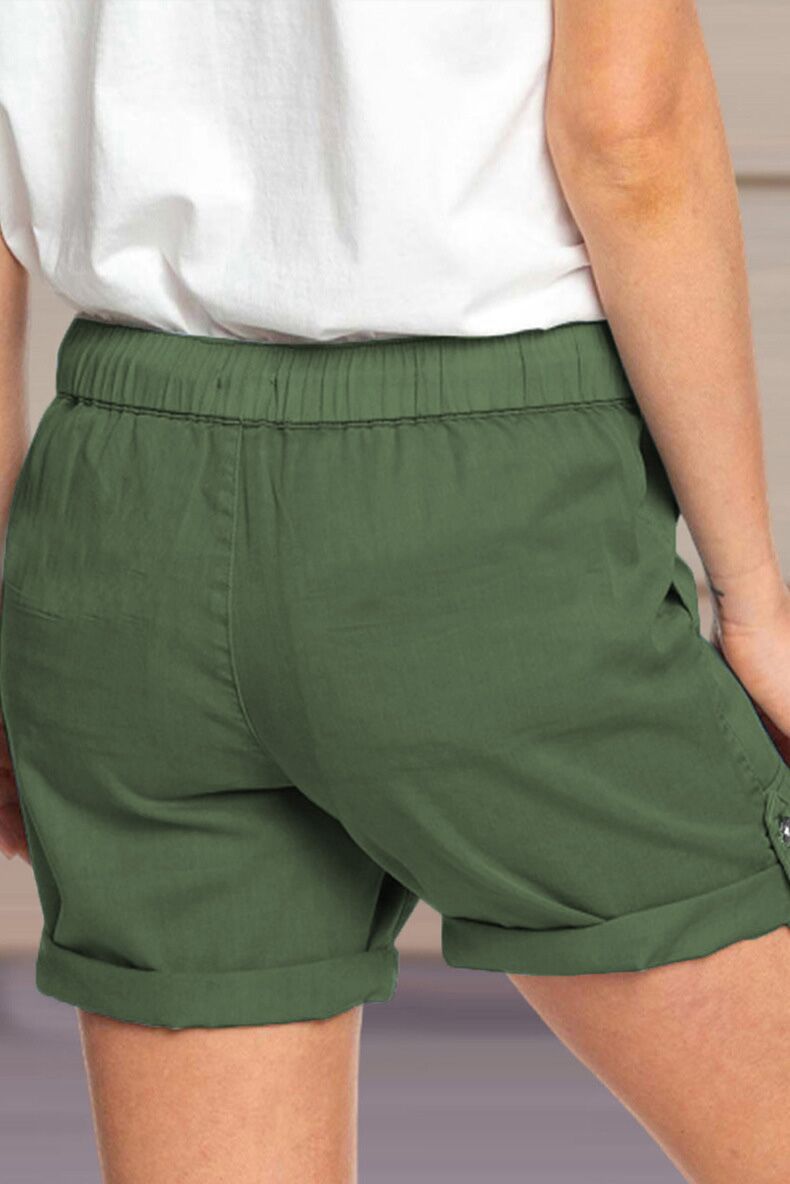 Shorts with Adjustable Waist Drawstring and Cuffed Hem