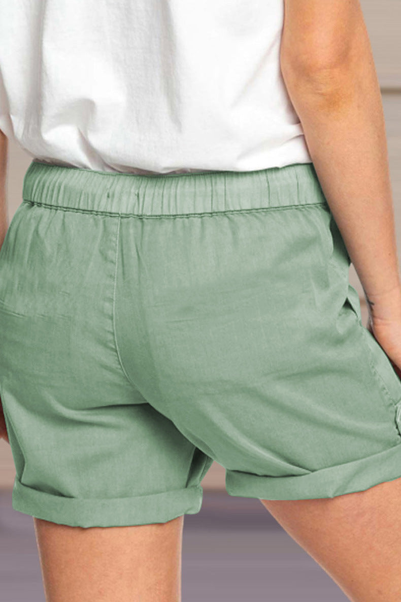 Shorts with Adjustable Waist Drawstring and Cuffed Hem