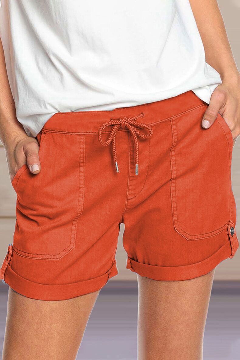 Shorts with Adjustable Waist Drawstring and Cuffed Hem