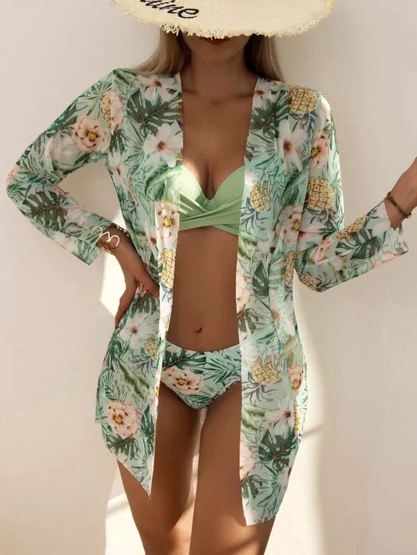 3-In-1-Bikini-Set With Floral Pattern (Bestseller)