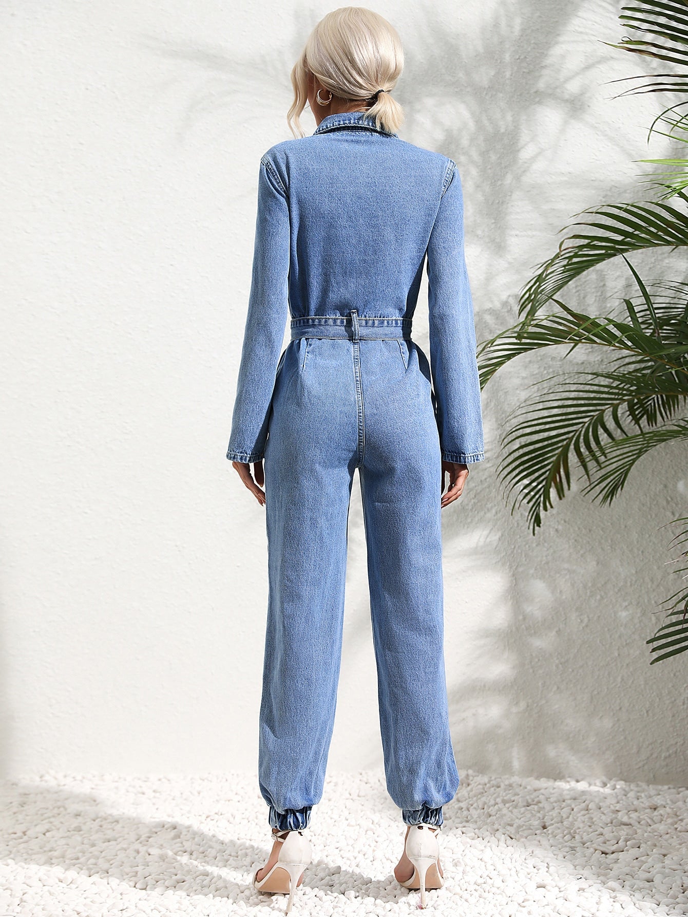 Jumpsuit With Flap Pocket And Denim Belt