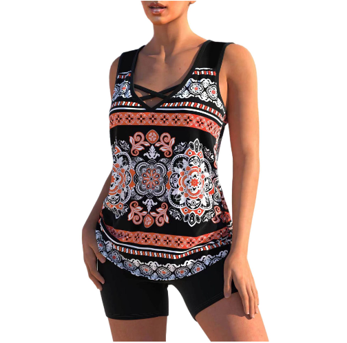 Tankini Set summer Tankini Set With Geometric V-Neck