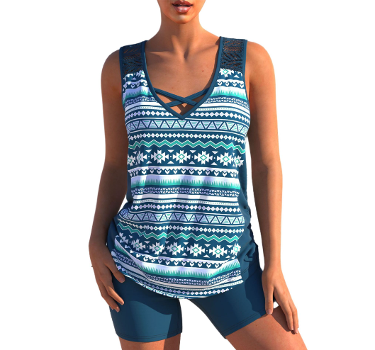 Tankini Set summer Tankini Set With Geometric V-Neck