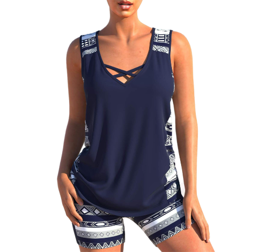 Tankini Set summer Tankini Set With Geometric V-Neck