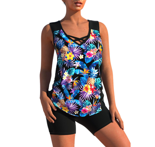 Tankini Set summer Tankini Set With Geometric V-Neck