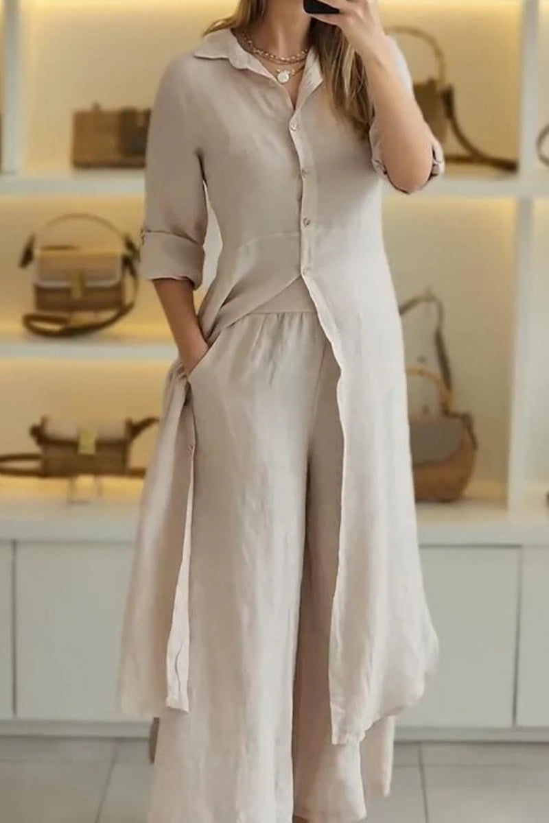Casual Solid Buttons Shirt Collar Long Sleeve Two Pieces - 7 Colors