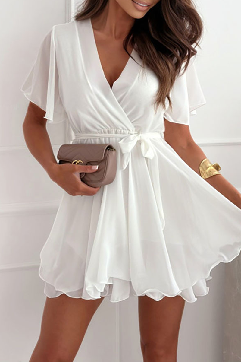 Sexy Solid Color Ruffled V-Neck A-Line Dresses - 3 Colors