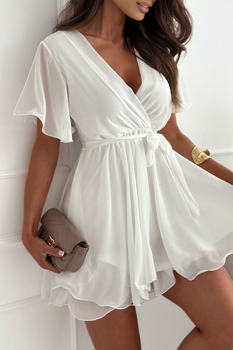 Sexy Solid Color Ruffled V-Neck A-Line Dresses - 3 Colors