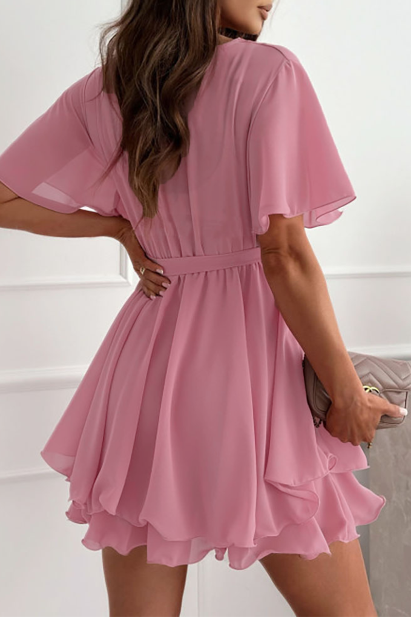 Sexy Solid Color Ruffled V-Neck A-Line Dresses - 3 Colors
