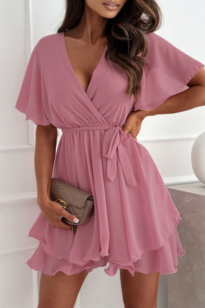 Sexy Solid Color Ruffled V-Neck A-Line Dresses - 3 Colors